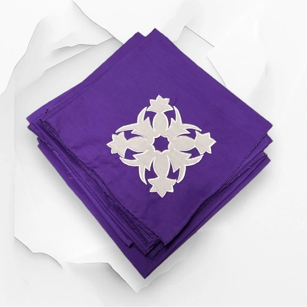 Hawaiian Quilted Pineapple Table Napkins Set 8 Pieces Purple Patchwork 15x15